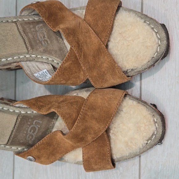 Ugg Australia Women 1689 Leather strap Sheepskin Wedge Sandals shoes sz 10 - Picture 4 of 13